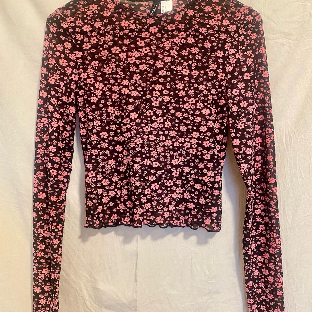 Floral Long Sleeve Top - Pink and Black